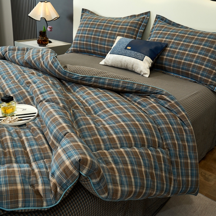 91家纺网 家纺一手货源 找家纺 三沁家居 2025新款全棉色织水洗棉大豆被冬被被子被芯 苏格兰蓝