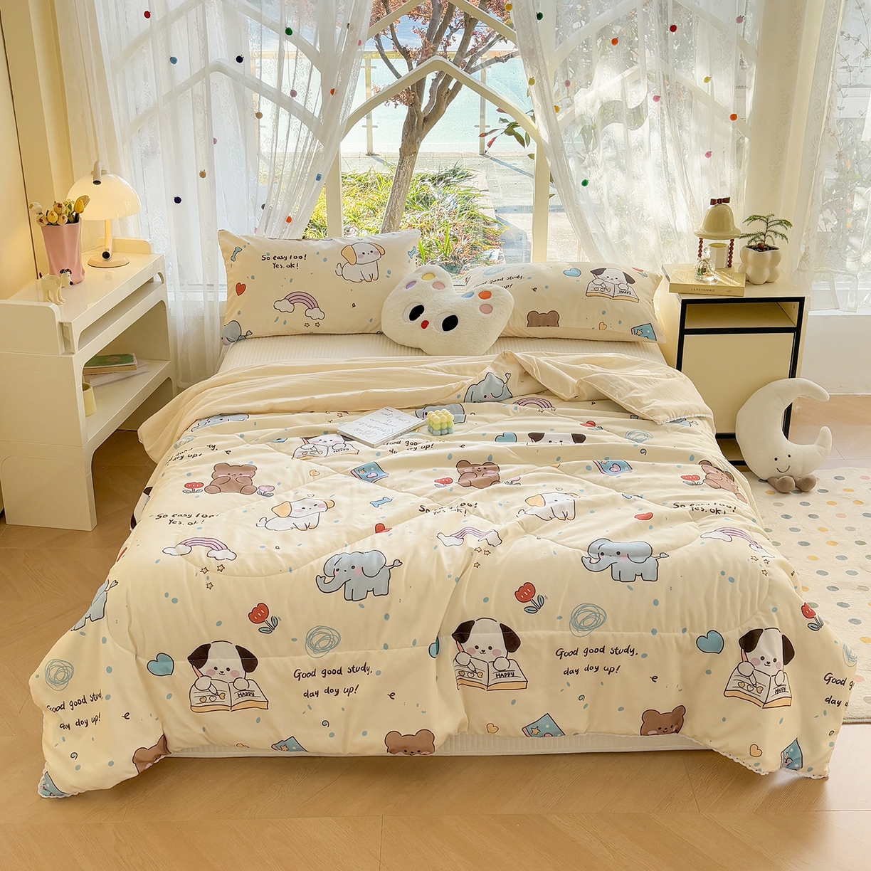 恒畅 2026新款水洗小花边印花亲肤夏被夏凉被 动物学校