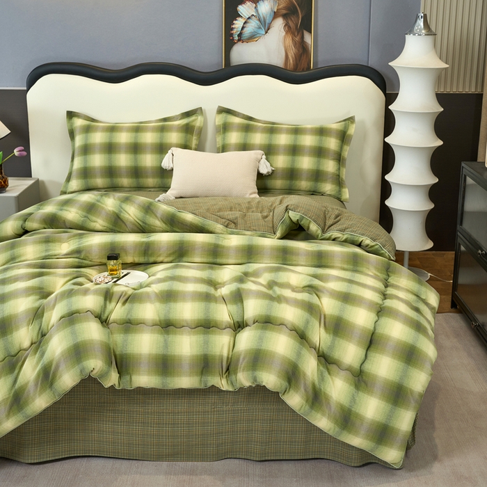 91家纺网 家纺一手货源 找家纺 三沁家居 2025新款全棉色织水洗棉大豆被冬被被子被芯 炫彩绿