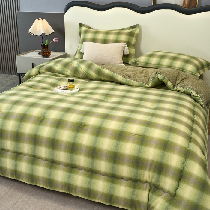 91家纺网 家纺一手货源 找家纺 三沁家居 2025新款全棉色织水洗棉大豆被冬被被子被芯 炫彩绿