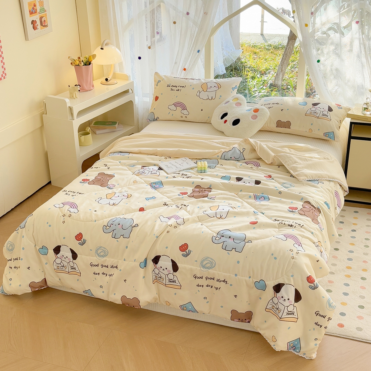 91家纺网 家纺一手货源 找家纺 恒畅 2026新款水洗小花边印花亲肤夏被夏凉被 动物学校