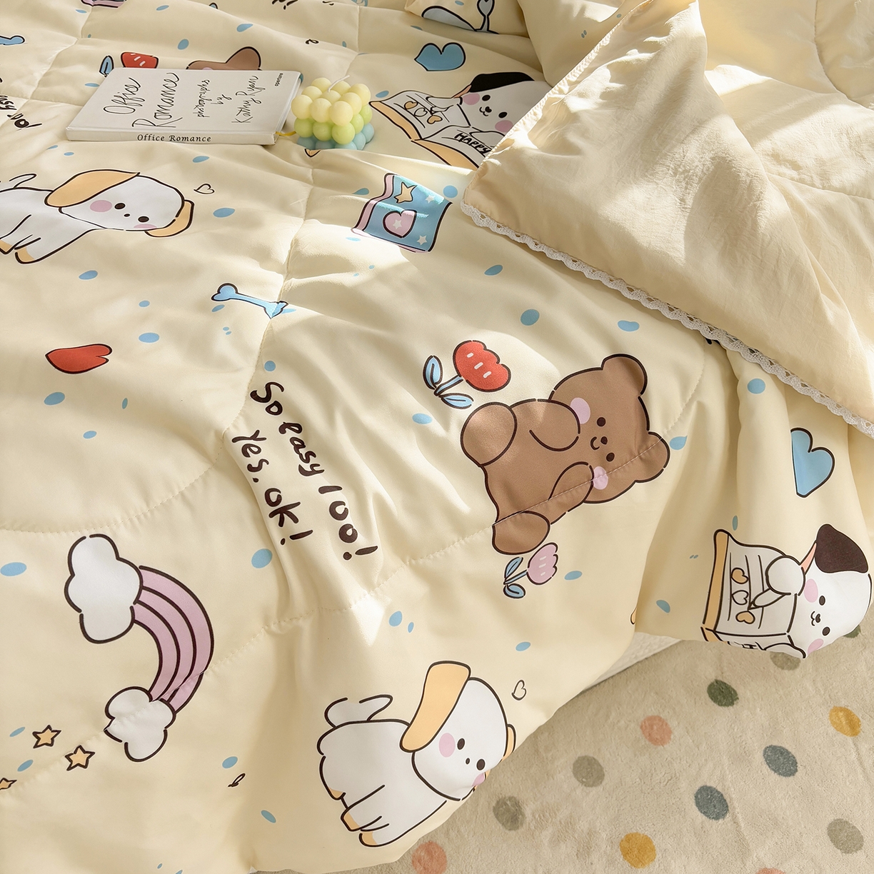 91家纺网 家纺一手货源 找家纺 恒畅 2026新款水洗小花边印花亲肤夏被夏凉被 动物学校