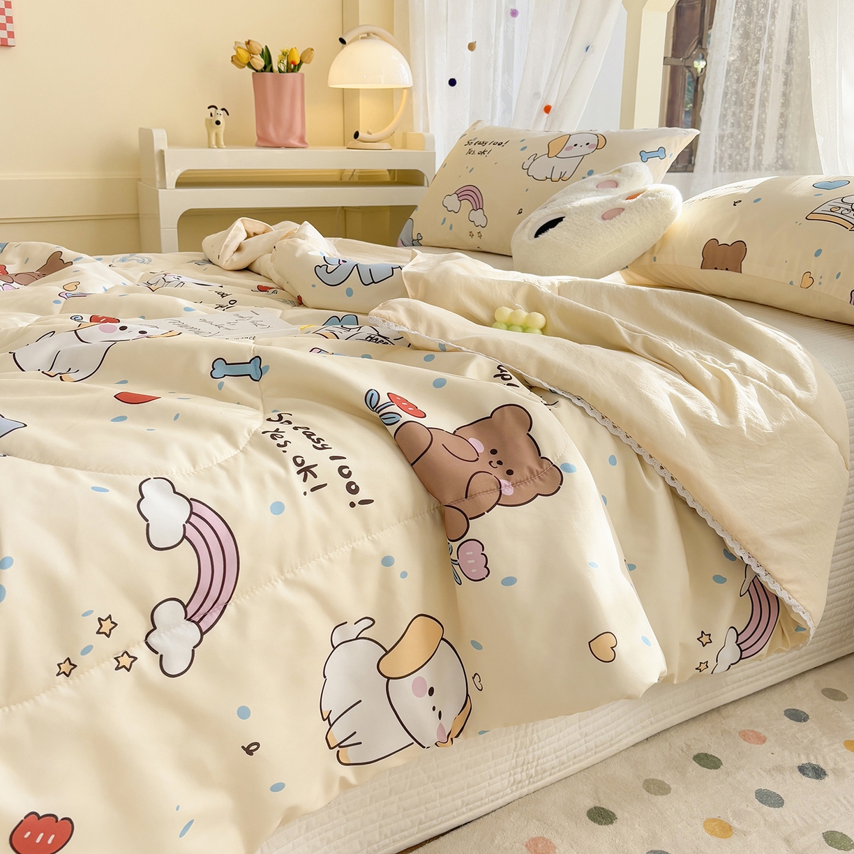 91家纺网 家纺一手货源 找家纺 恒畅 2026新款水洗小花边印花亲肤夏被夏凉被 动物学校