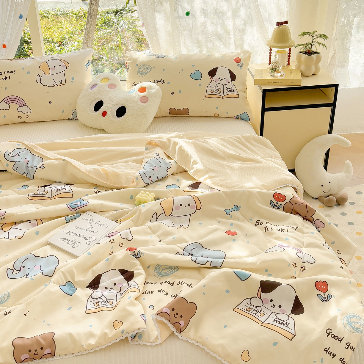 91家纺网 家纺一手货源 找家纺 恒畅 2026新款水洗小花边印花亲肤夏被夏凉被 动物学校