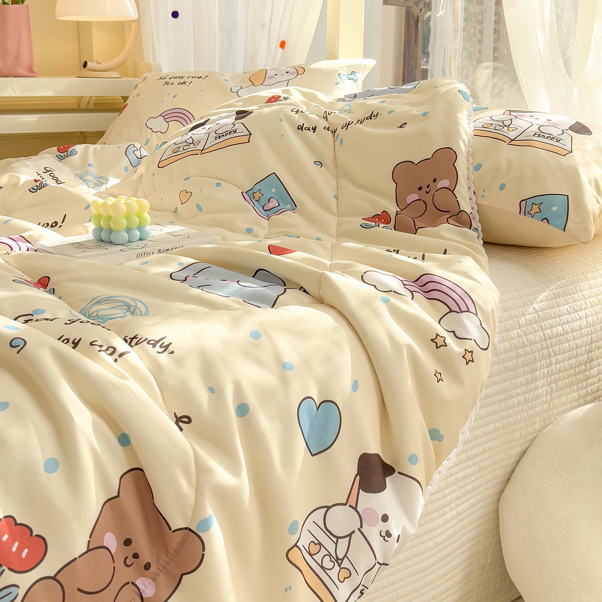 91家纺网 家纺一手货源 找家纺 恒畅 2026新款水洗小花边印花亲肤夏被夏凉被 动物学校