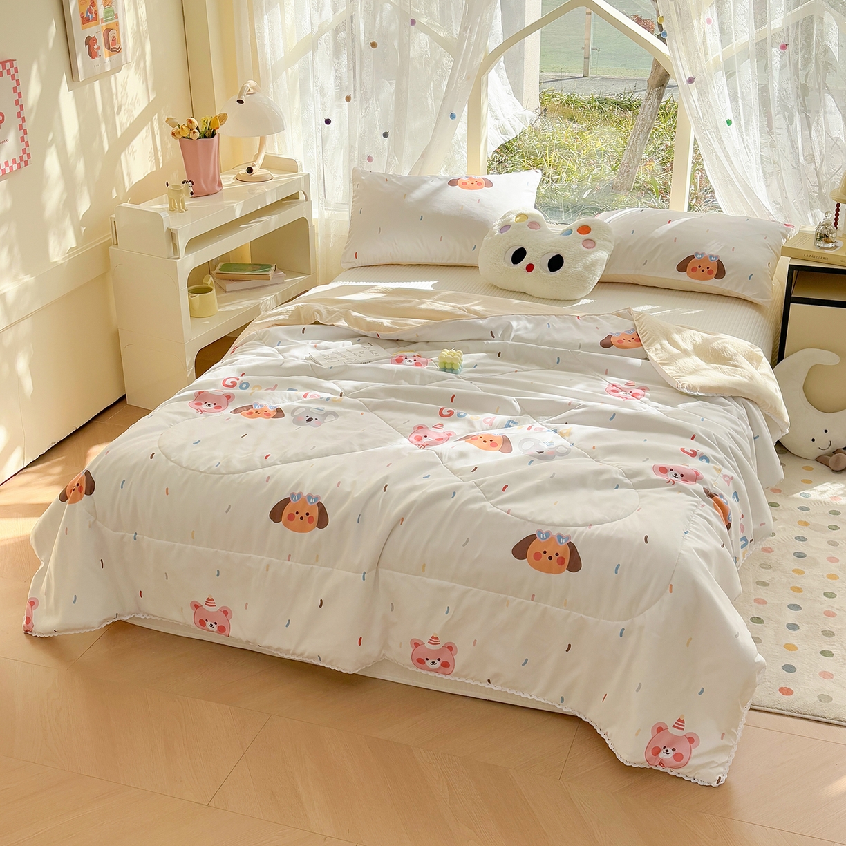 91家纺网 家纺一手货源 找家纺 恒畅 2026新款水洗小花边印花亲肤夏被夏凉被 好朋友