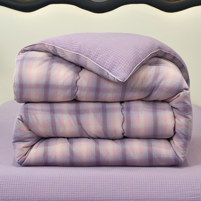 91家纺网 家纺一手货源 找家纺 三沁家居 2025新款全棉色织水洗棉大豆被冬被被子被芯 炫彩紫