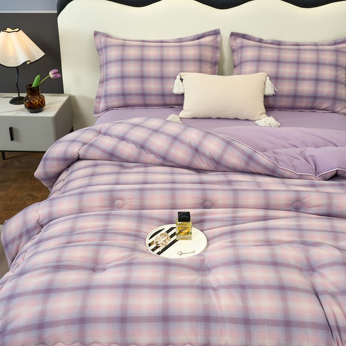 91家纺网 家纺一手货源 找家纺 三沁家居 2025新款全棉色织水洗棉大豆被冬被被子被芯 炫彩紫