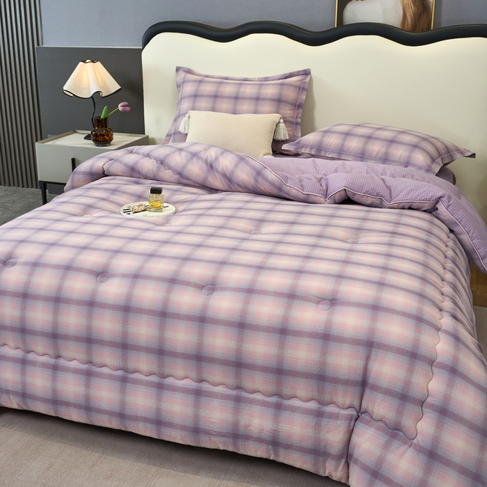 91家纺网 家纺一手货源 找家纺 三沁家居 2025新款全棉色织水洗棉大豆被冬被被子被芯 炫彩紫