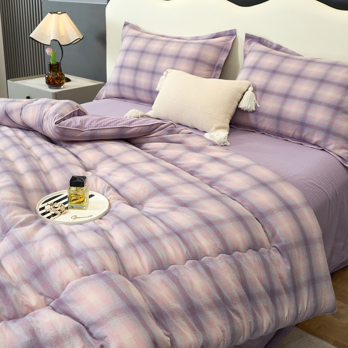 91家纺网 家纺一手货源 找家纺 三沁家居 2025新款全棉色织水洗棉大豆被冬被被子被芯 炫彩紫