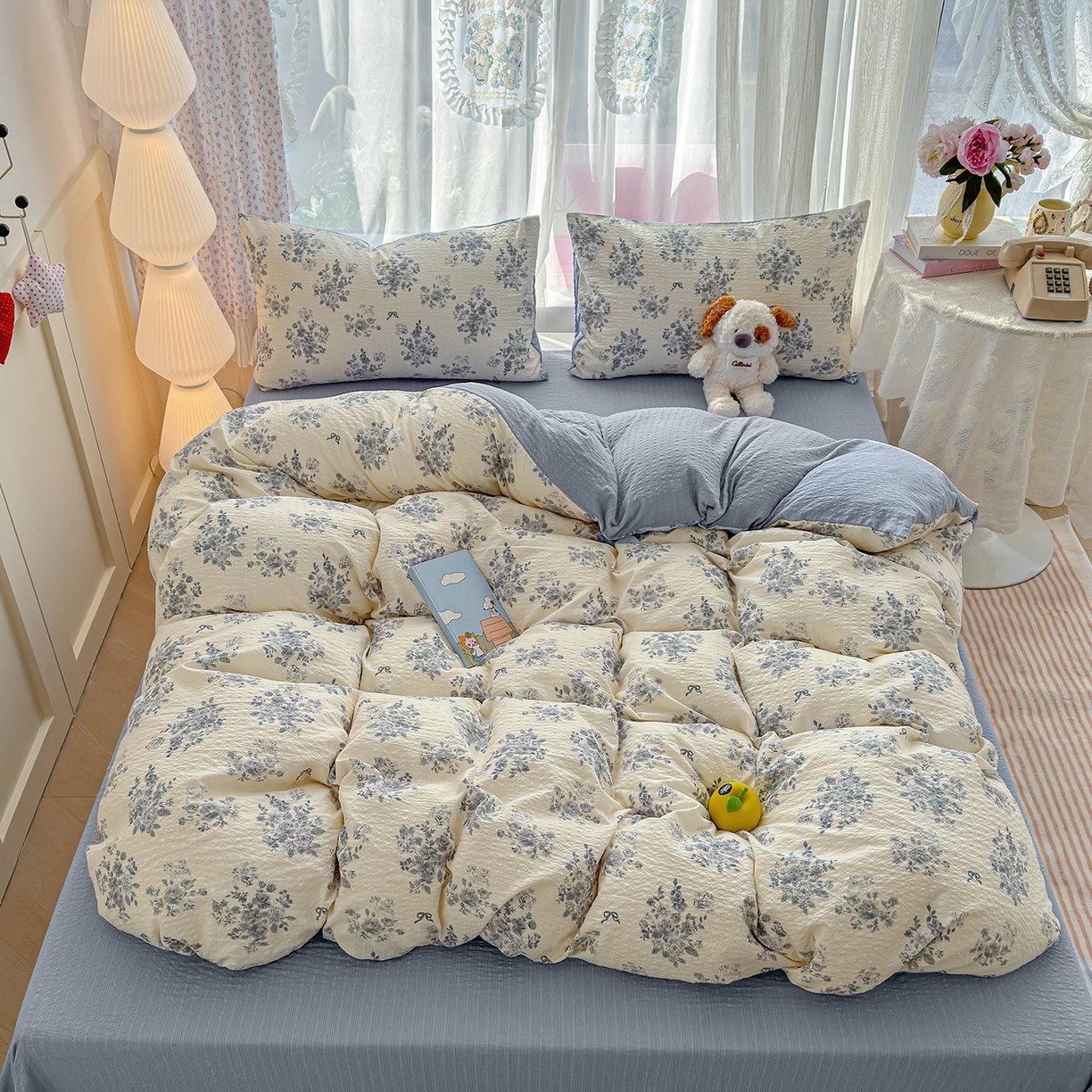 91家纺网 家纺一手货源 找家纺 铺尚美家纺 2026春夏新品高克重A类泡芙纱泡泡皱皱纱四件套 西雅图