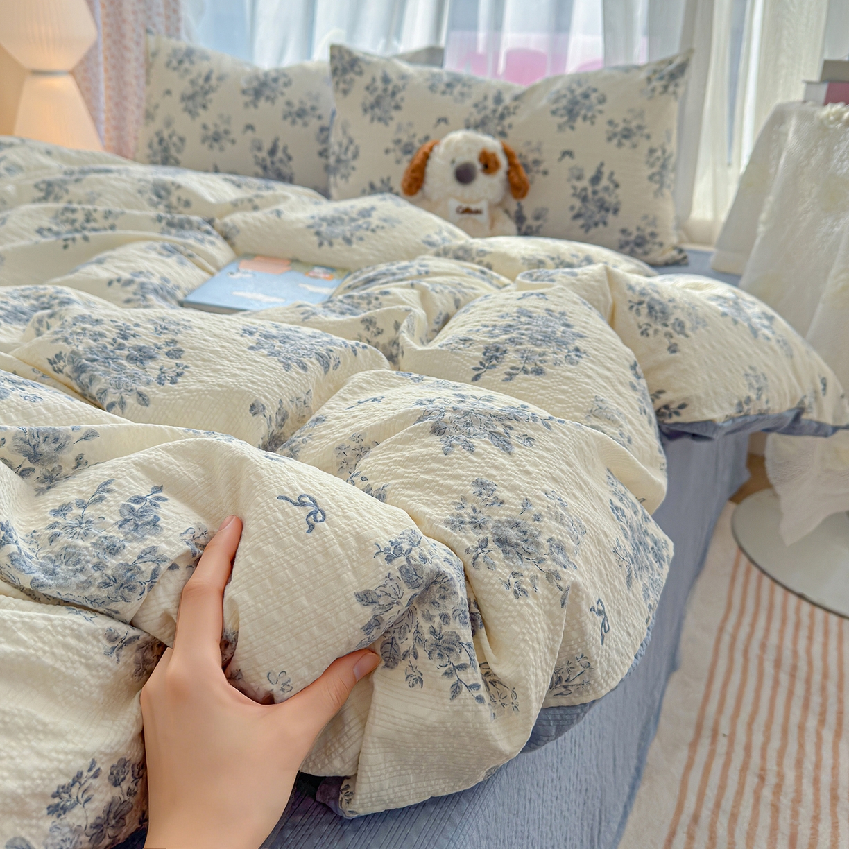 91家纺网 家纺一手货源 找家纺 铺尚美家纺 2026春夏新品高克重A类泡芙纱泡泡皱皱纱四件套 西雅图