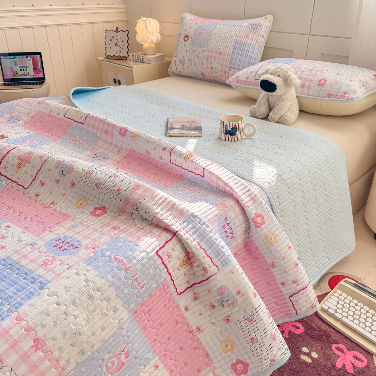 91家纺网 家纺一手货源 找家纺 （总）康纳利 2026新款全棉床盖学生夹棉薄款床盖床垫三件套四季通用