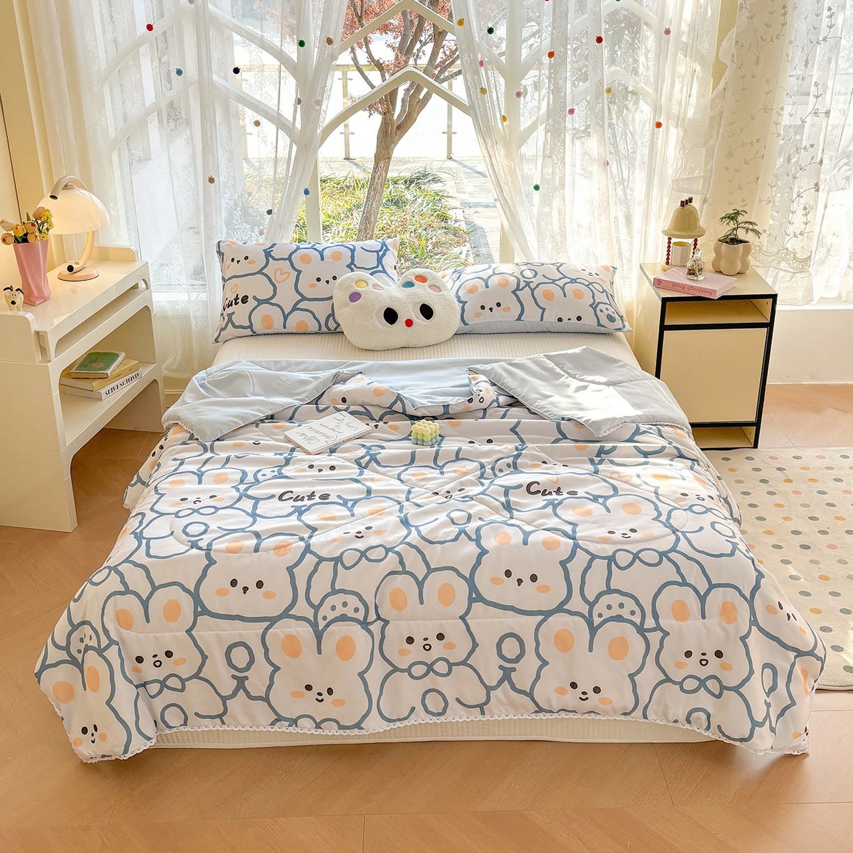 恒畅 2026新款水洗小花边印花亲肤夏被夏凉被 花花兔