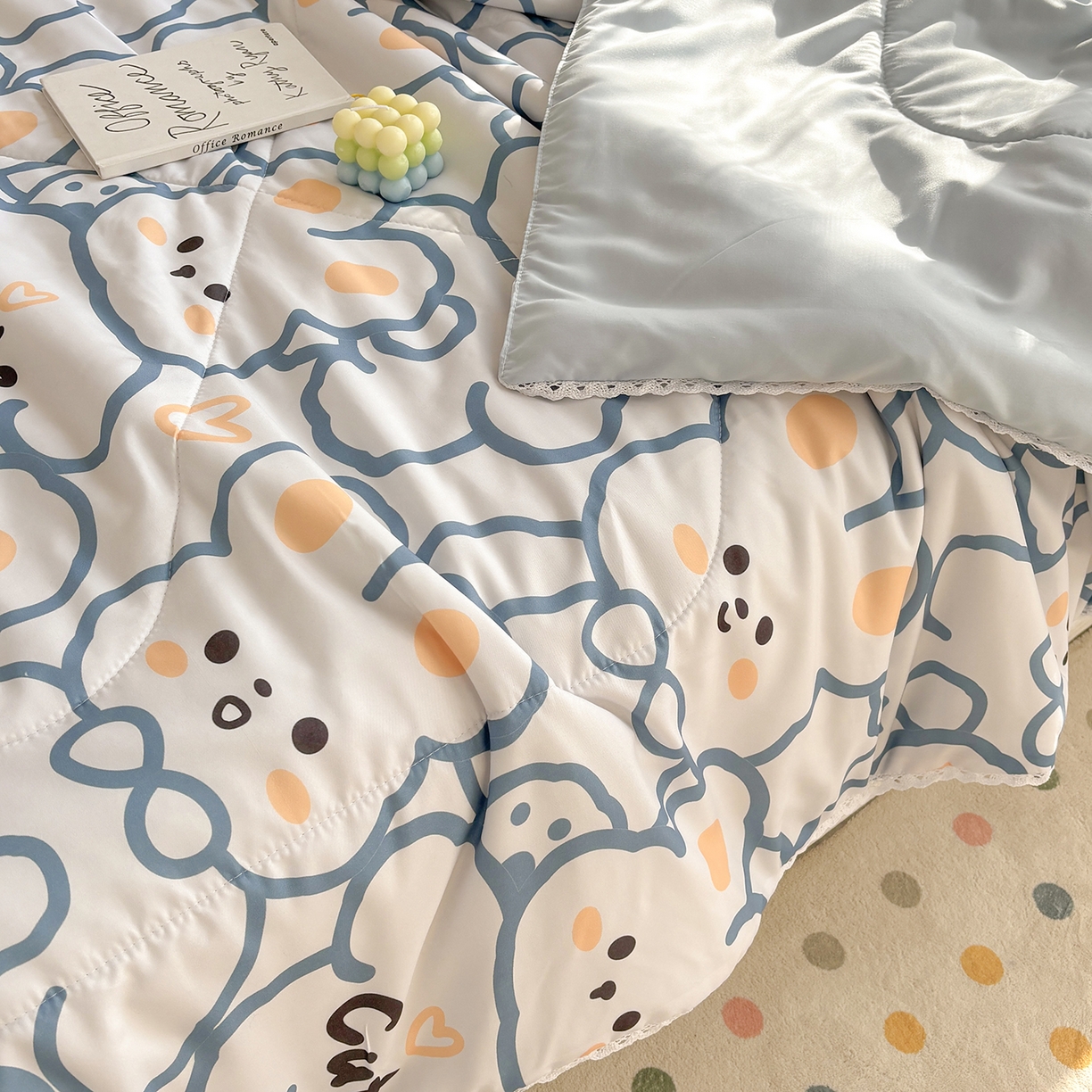 91家纺网 家纺一手货源 找家纺 恒畅 2026新款水洗小花边印花亲肤夏被夏凉被 花花兔