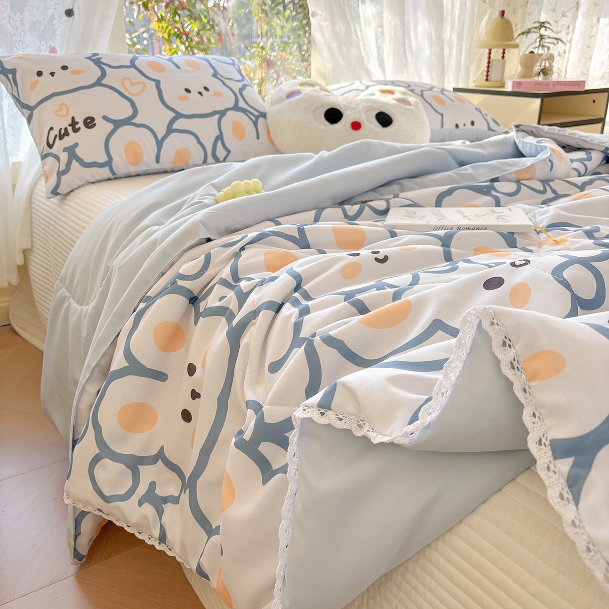 91家纺网 家纺一手货源 找家纺 恒畅 2026新款水洗小花边印花亲肤夏被夏凉被 花花兔