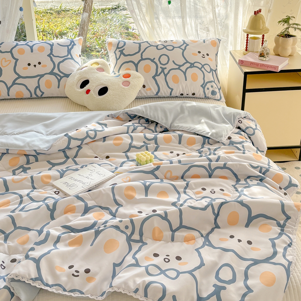 91家纺网 家纺一手货源 找家纺 恒畅 2026新款水洗小花边印花亲肤夏被夏凉被 花花兔