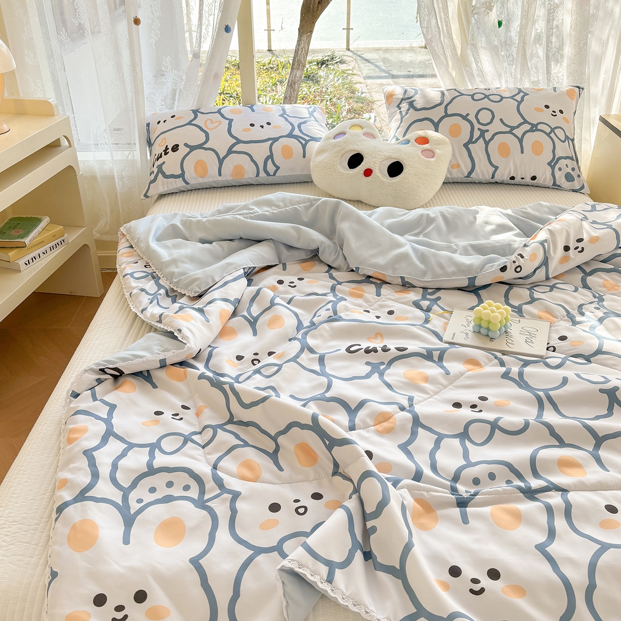 91家纺网 家纺一手货源 找家纺 恒畅 2026新款水洗小花边印花亲肤夏被夏凉被 花花兔