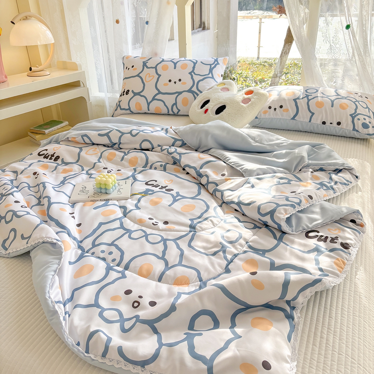 91家纺网 家纺一手货源 找家纺 恒畅 2026新款水洗小花边印花亲肤夏被夏凉被 花花兔