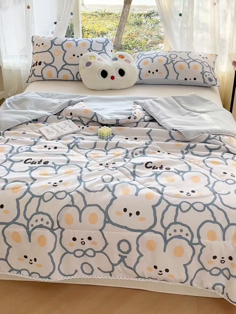 91家纺网 家纺一手货源 找家纺 恒畅 2026新款水洗小花边印花亲肤夏被夏凉被 花花兔