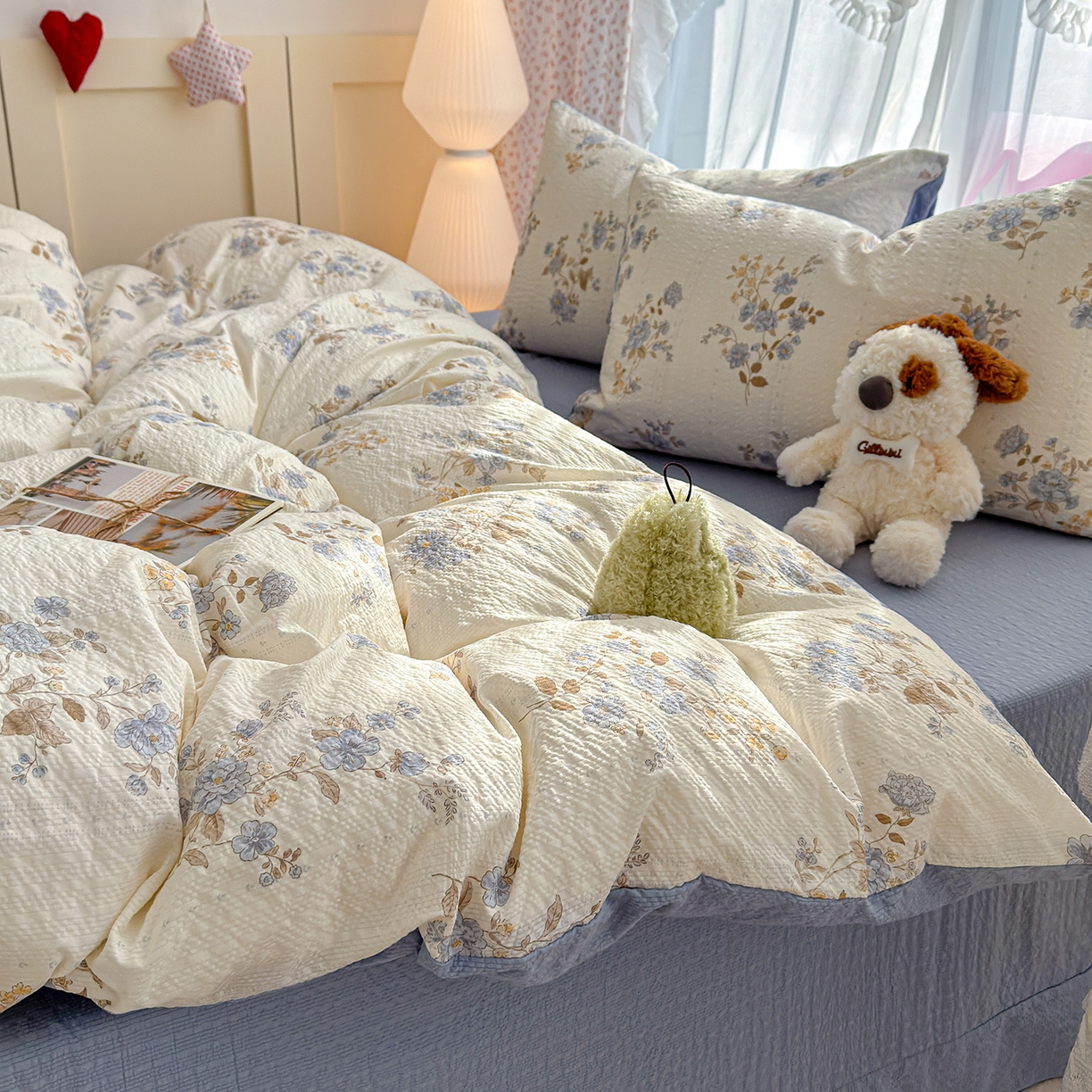 91家纺网 家纺一手货源 找家纺 铺尚美家纺 2026春夏新品高克重A类泡芙纱泡泡皱皱纱四件套 幽兰花谷