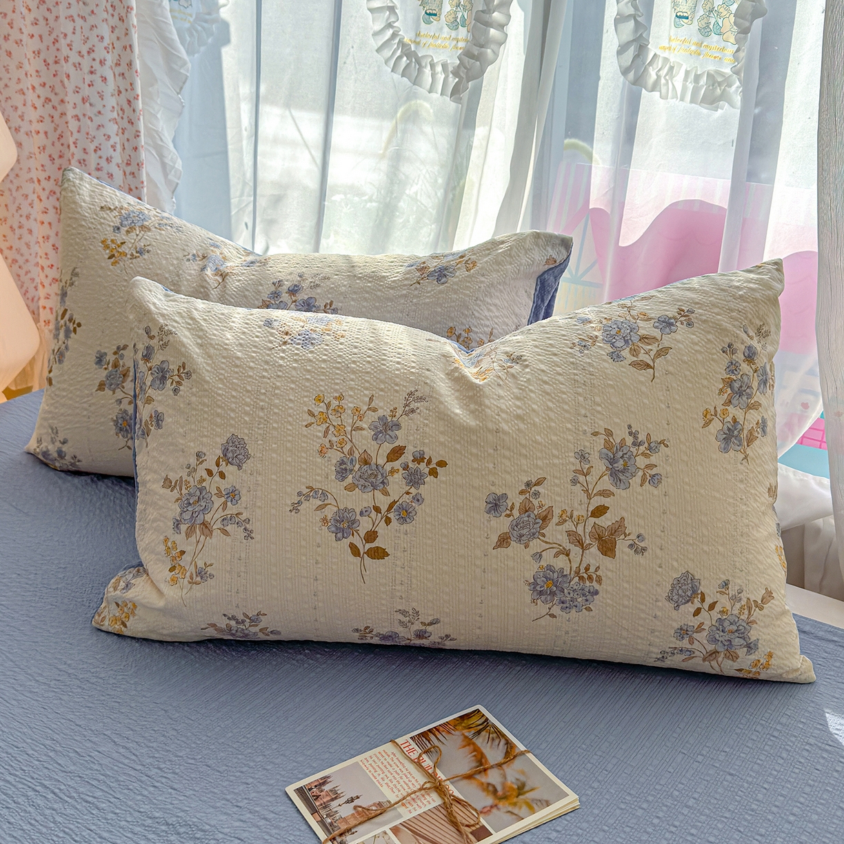 91家纺网 家纺一手货源 找家纺 铺尚美家纺 2026春夏新品高克重A类泡芙纱泡泡皱皱纱四件套 幽兰花谷