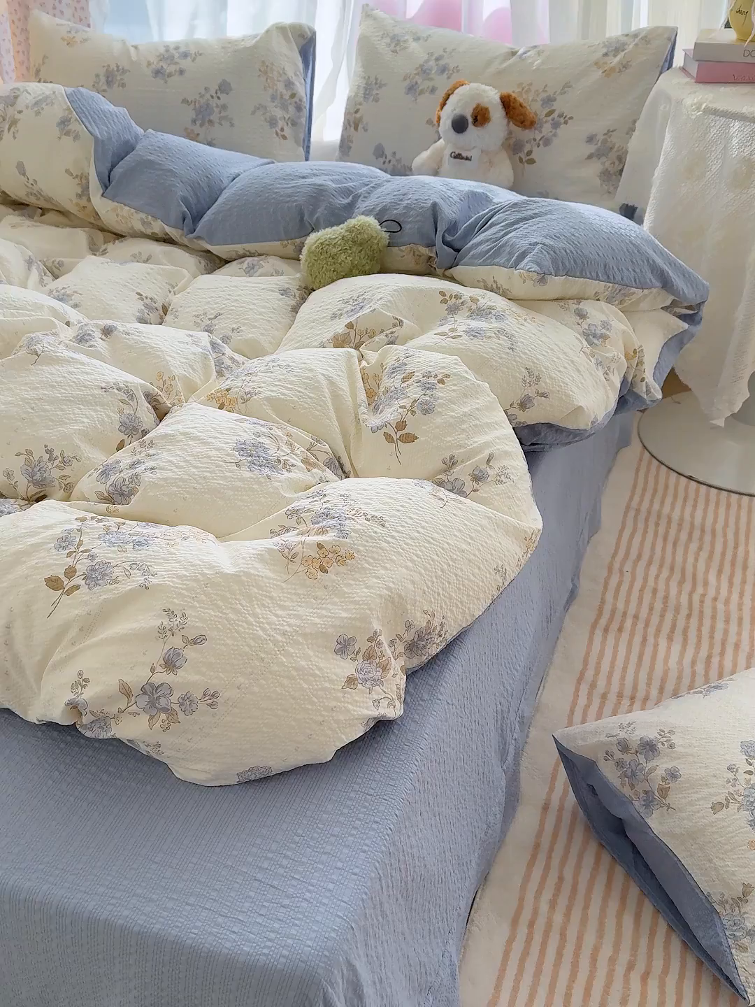 91家纺网 家纺一手货源 找家纺 铺尚美家纺 2026春夏新品高克重A类泡芙纱泡泡皱皱纱四件套 幽兰花谷