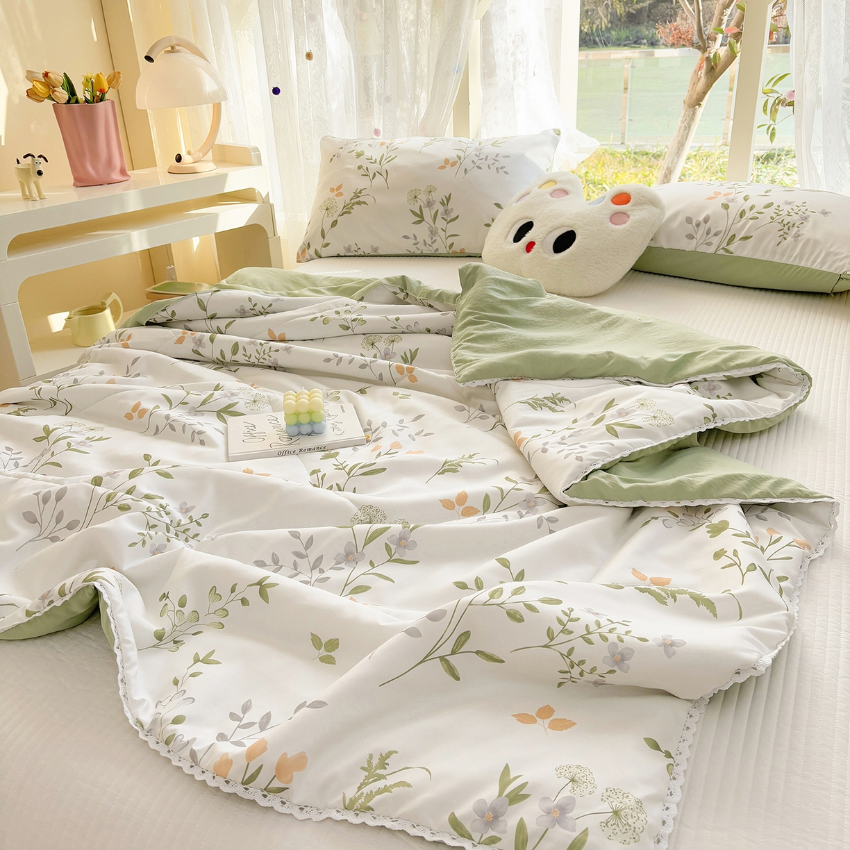 91家纺网 家纺一手货源 找家纺 恒畅 2026新款水洗小花边印花亲肤夏被夏凉被 绿叶仙踪