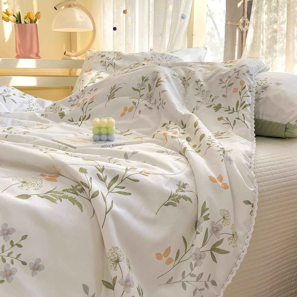 91家纺网 家纺一手货源 找家纺 恒畅 2026新款水洗小花边印花亲肤夏被夏凉被 绿叶仙踪