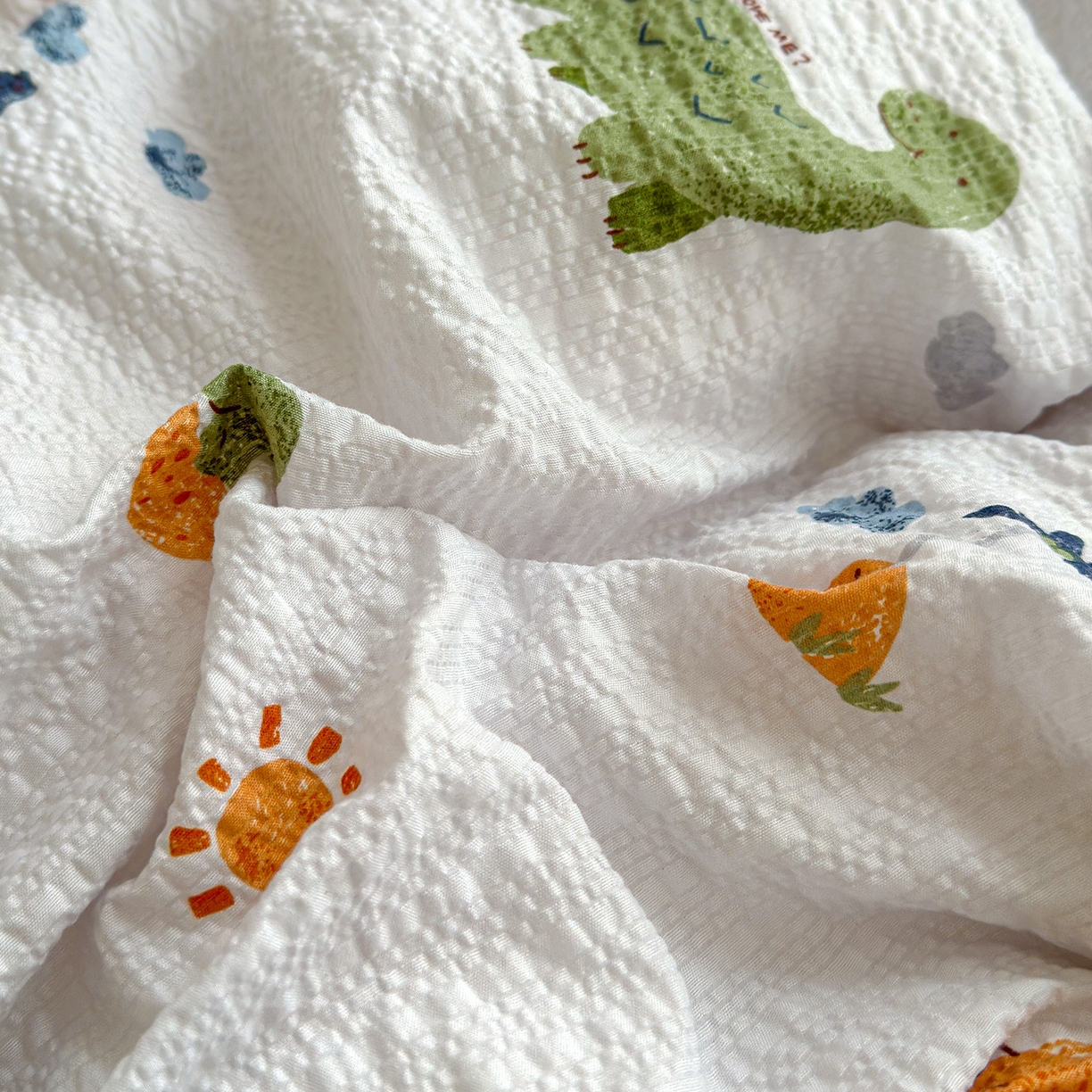 91家纺网 家纺一手货源 找家纺 铺尚美家纺 2026春夏新品高克重A类泡芙纱泡泡皱皱纱四件套 侏罗纪