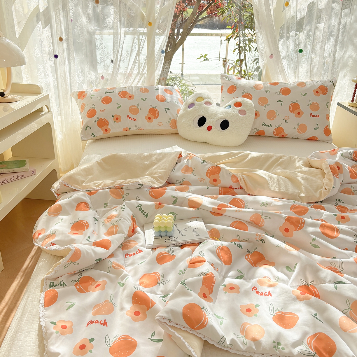 91家纺网 家纺一手货源 找家纺 恒畅 2026新款水洗小花边印花亲肤夏被夏凉被 桃气橙橙