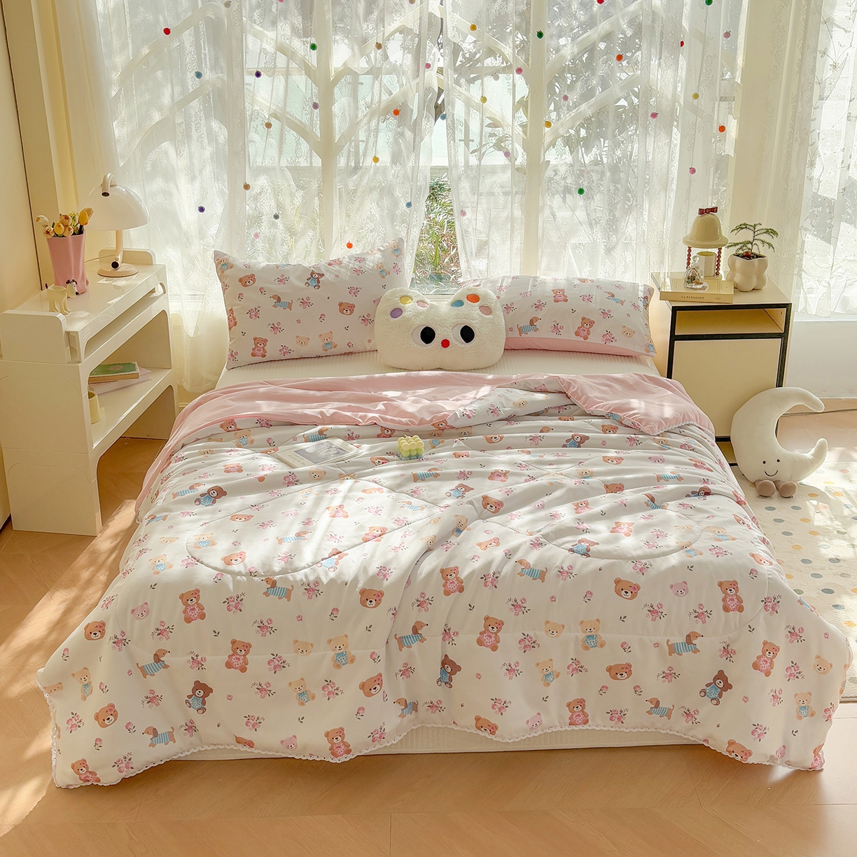 恒畅 2026新款水洗小花边印花亲肤夏被夏凉被 围裙小熊