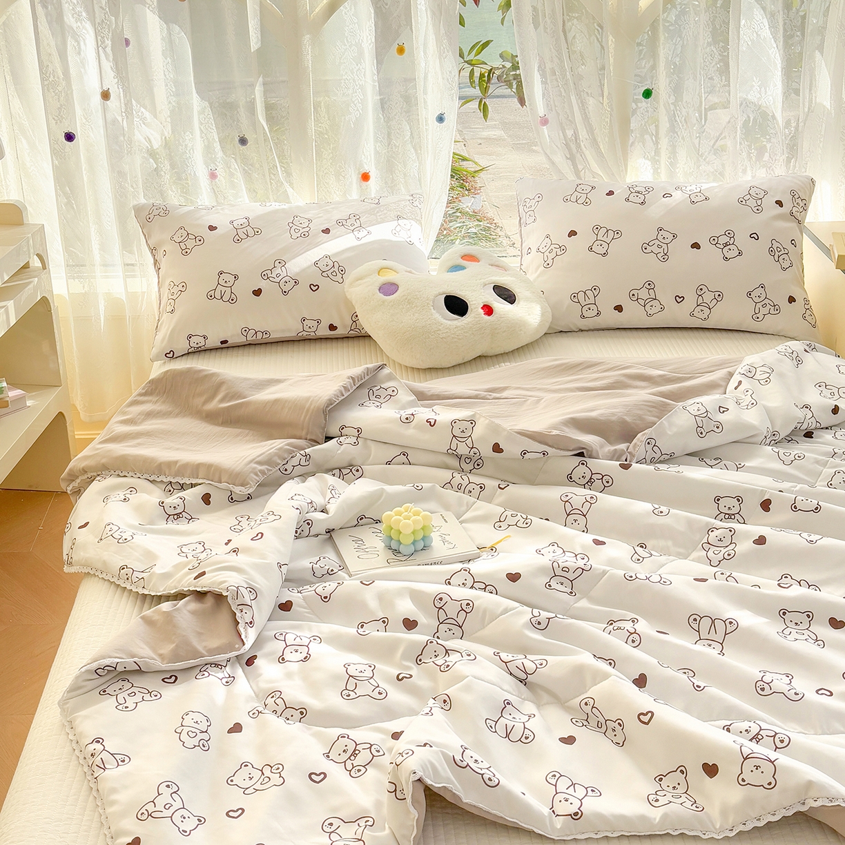 91家纺网 家纺一手货源 找家纺 恒畅 2026新款水洗小花边印花亲肤夏被夏凉被 小熊院长