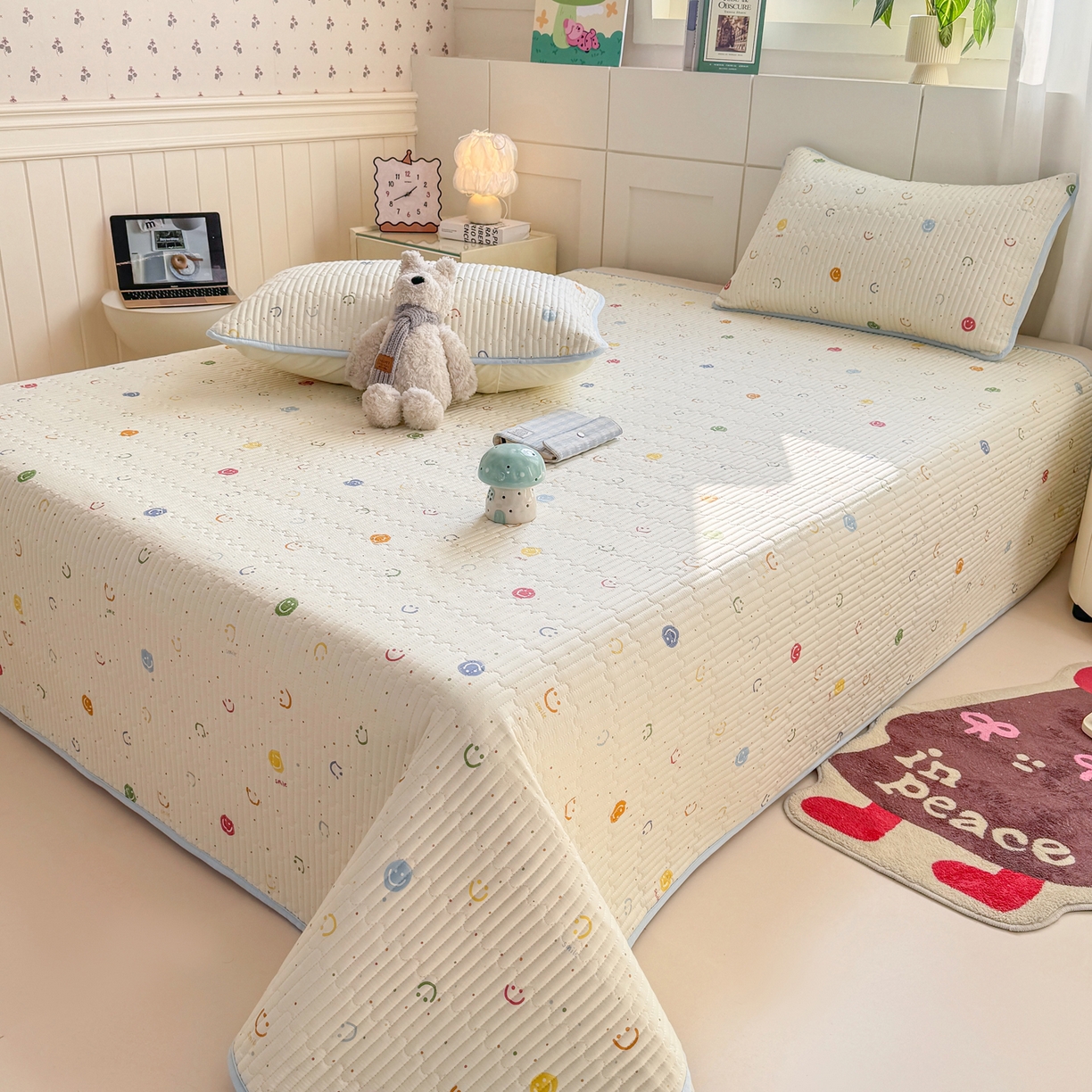 91家纺网 家纺一手货源 找家纺 康纳利 2026新款全棉床盖学生夹棉薄款床盖床垫三件套四季通用 彩色波点