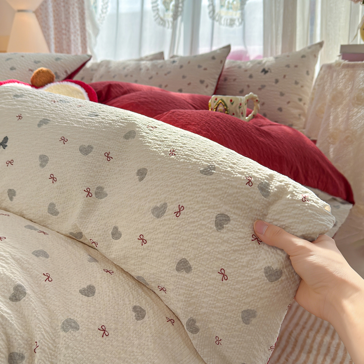 91家纺网 家纺一手货源 找家纺 铺尚美家纺 2026春夏新品高克重A类泡芙纱泡泡皱皱纱四件套 复古结美