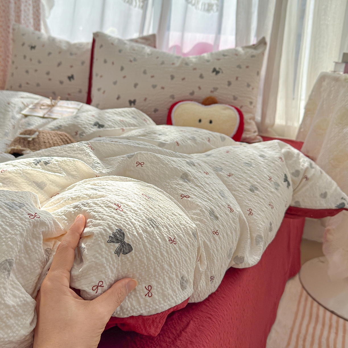 91家纺网 家纺一手货源 找家纺 铺尚美家纺 2026春夏新品高克重A类泡芙纱泡泡皱皱纱四件套 复古结美