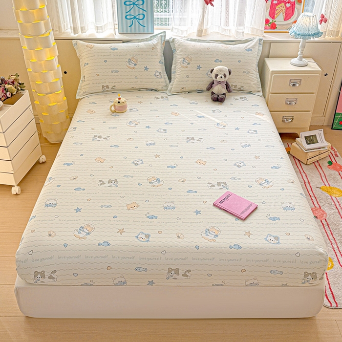 91家纺网 家纺一手货源 找家纺 卡普家居 2026新款全棉印花A版床笠 猫咪宝贝