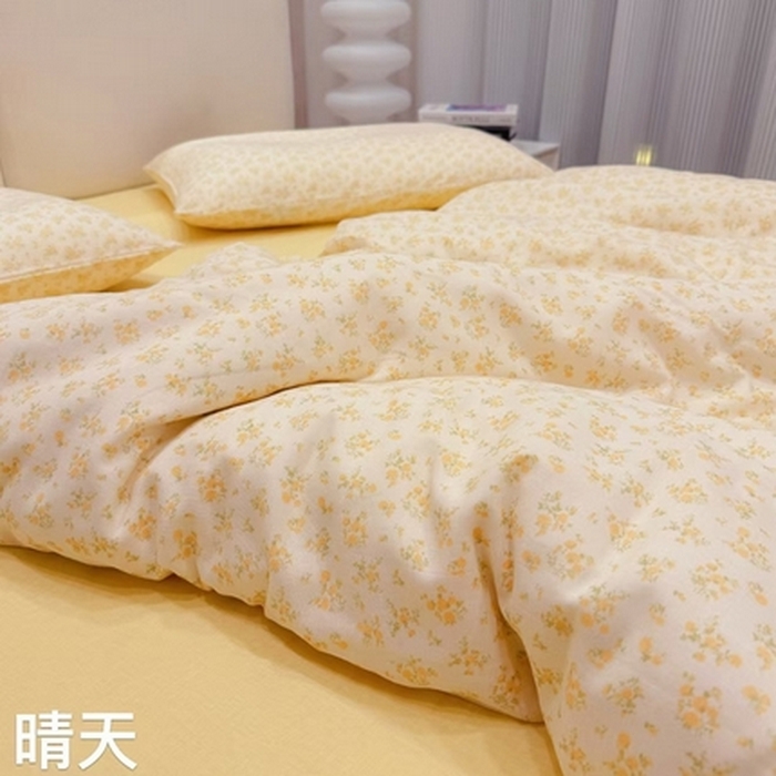 91家纺网 家纺一手货源 找家纺 （总）8+8 2025新款全棉A类母婴级抗菌有氧全棉双层纱亲肤全棉小清新印花三件套四件套