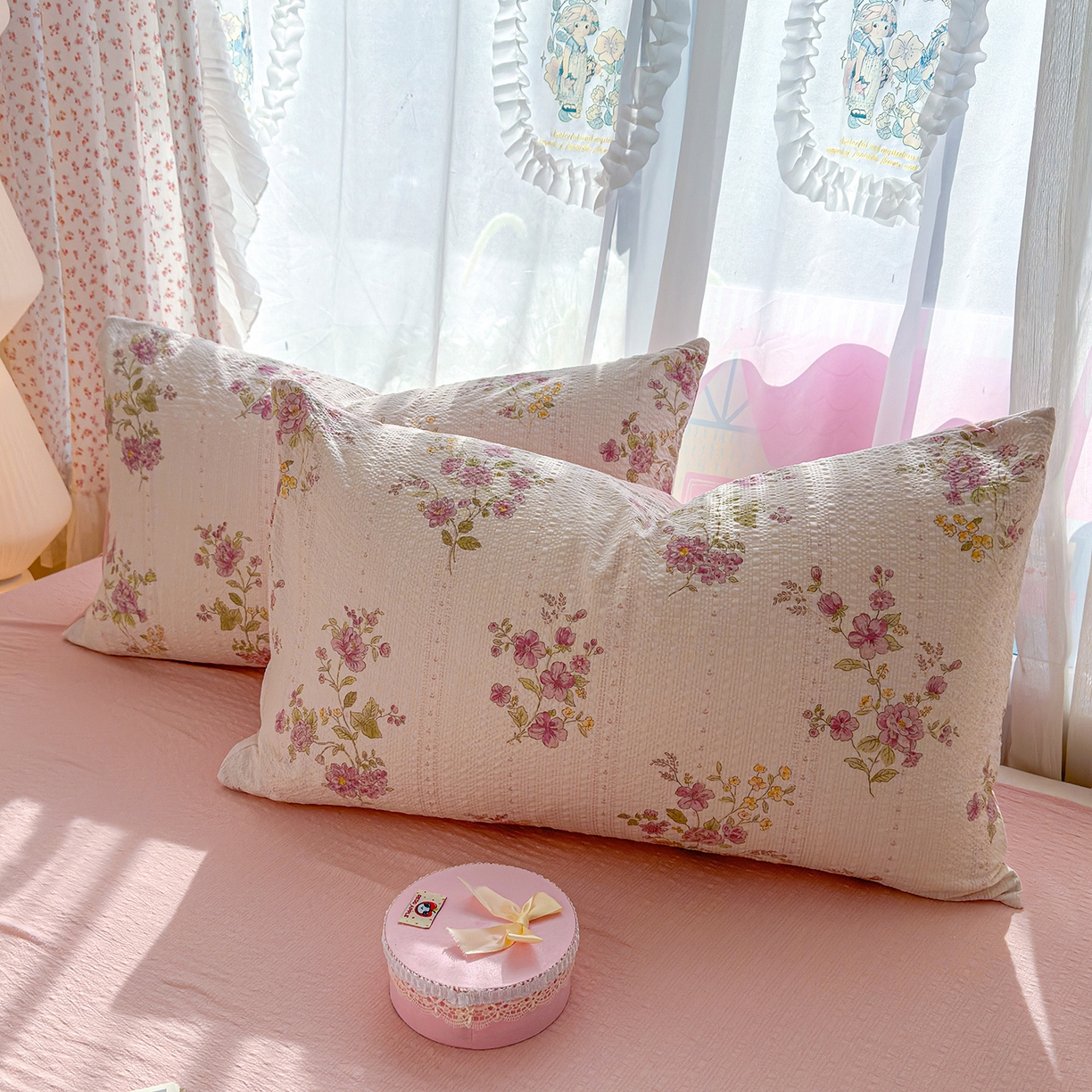 91家纺网 家纺一手货源 找家纺 铺尚美家纺 2026春夏新品高克重A类泡芙纱泡泡皱皱纱四件套 约定一粉