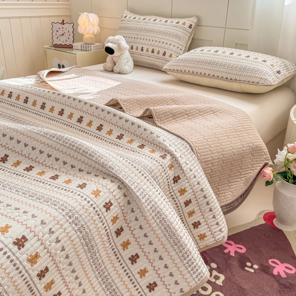 康纳利 2026新款全棉床盖学生夹棉薄款床盖床垫三件套四季通用 费尔岛