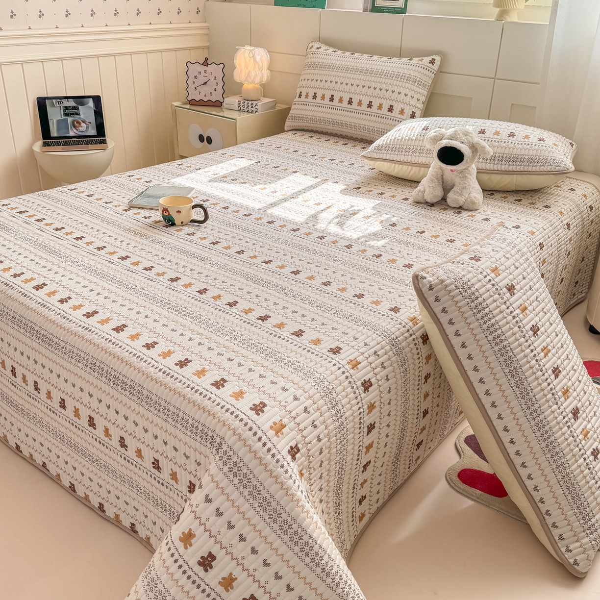 91家纺网 家纺一手货源 找家纺 康纳利 2026新款全棉床盖学生夹棉薄款床盖床垫三件套四季通用 费尔岛