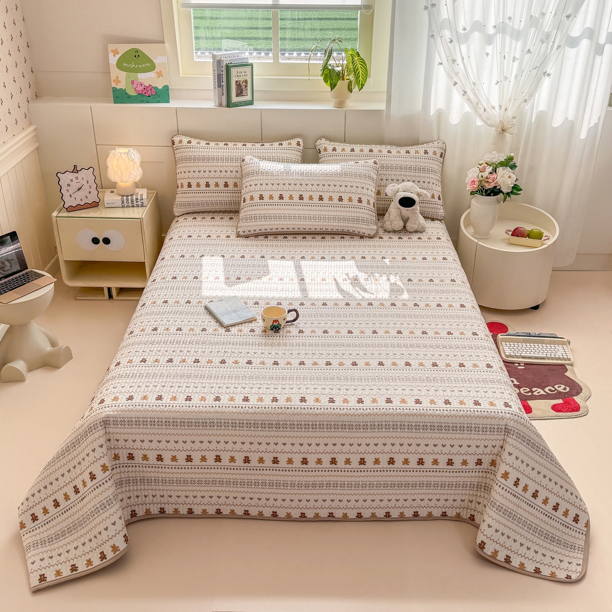 91家纺网 家纺一手货源 找家纺 康纳利 2026新款全棉床盖学生夹棉薄款床盖床垫三件套四季通用 费尔岛