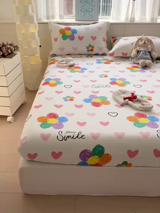 91家纺网 家纺一手货源 找家纺 卡普家居 2026新款全棉印花A版床笠 缤纷花语