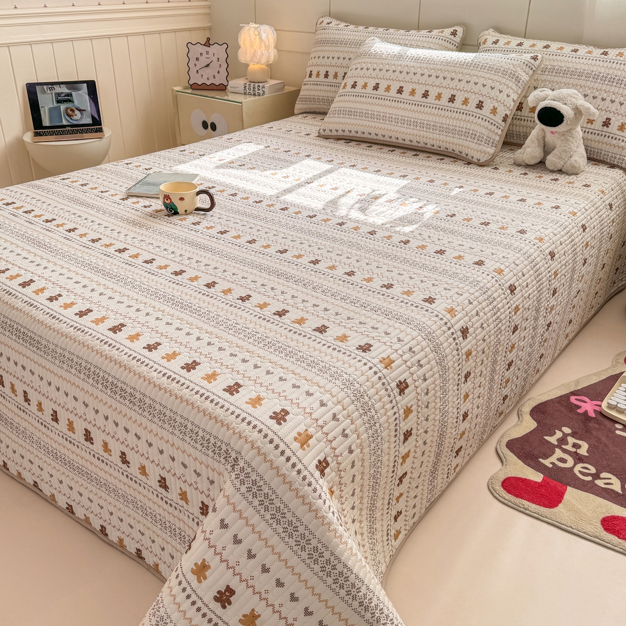 91家纺网 家纺一手货源 找家纺 康纳利 2026新款全棉床盖学生夹棉薄款床盖床垫三件套四季通用 费尔岛