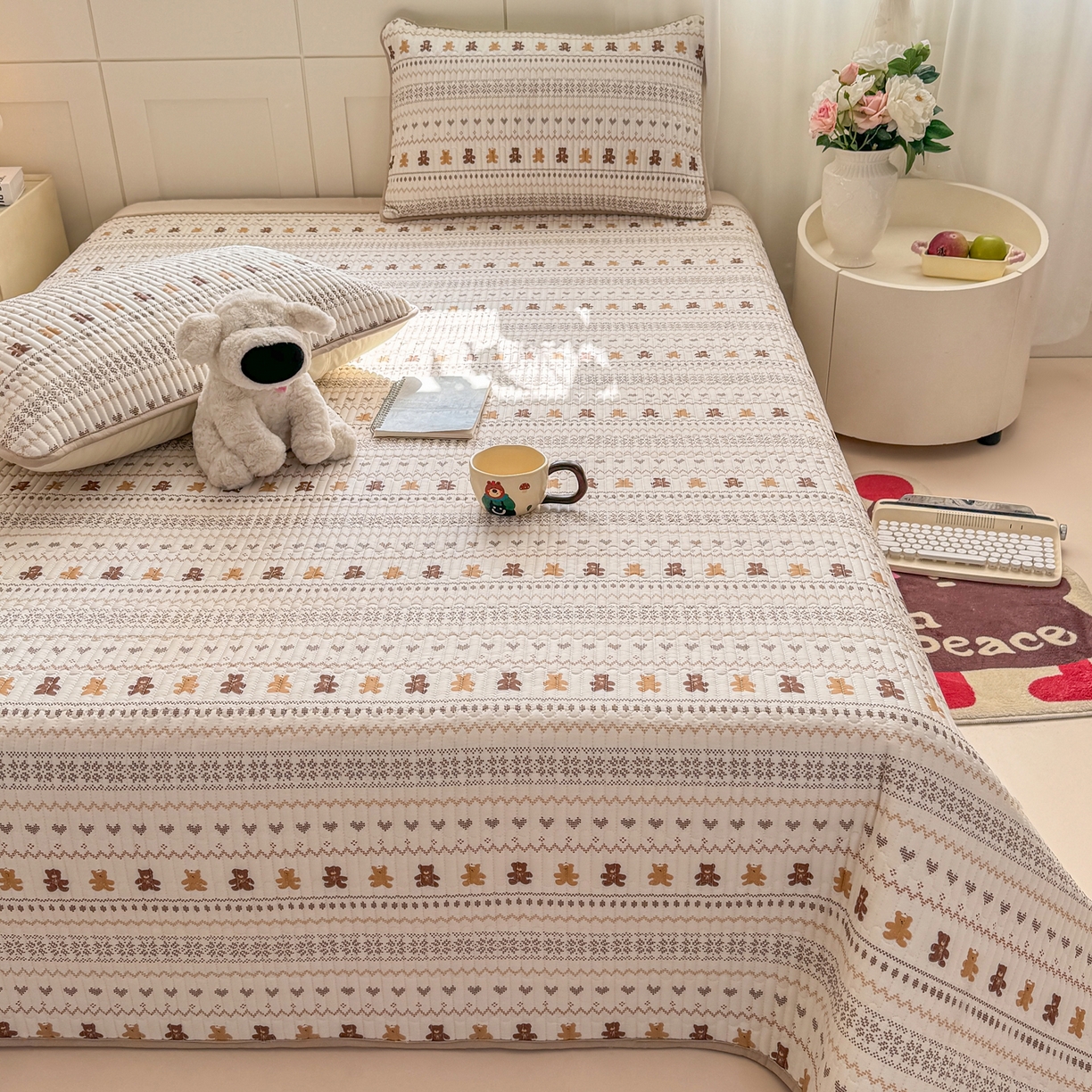 91家纺网 家纺一手货源 找家纺 康纳利 2026新款全棉床盖学生夹棉薄款床盖床垫三件套四季通用 费尔岛