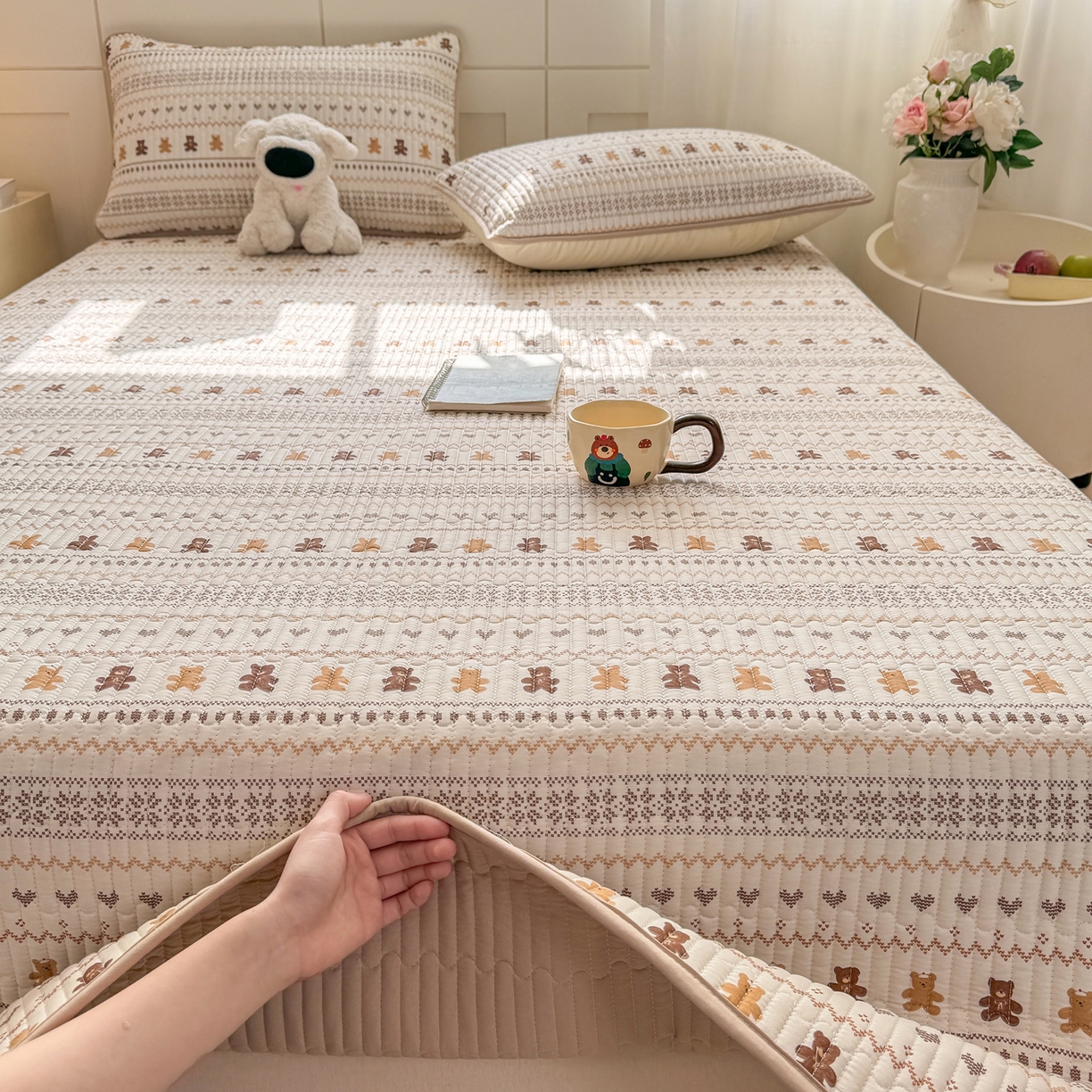 91家纺网 家纺一手货源 找家纺 康纳利 2026新款全棉床盖学生夹棉薄款床盖床垫三件套四季通用 费尔岛