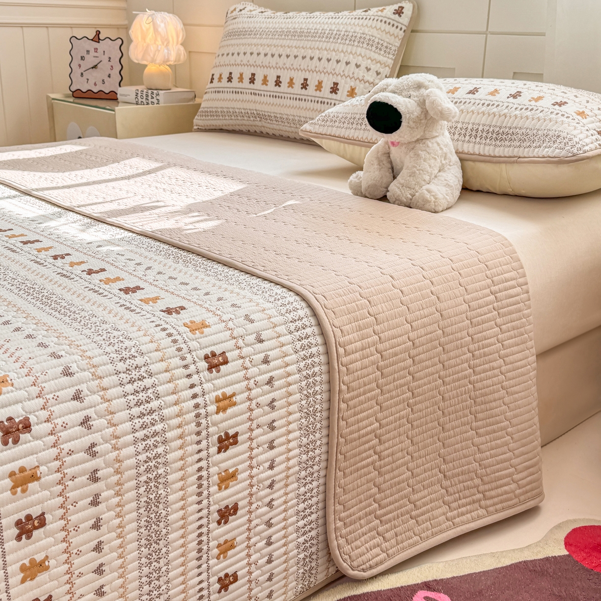 91家纺网 家纺一手货源 找家纺 康纳利 2026新款全棉床盖学生夹棉薄款床盖床垫三件套四季通用 费尔岛