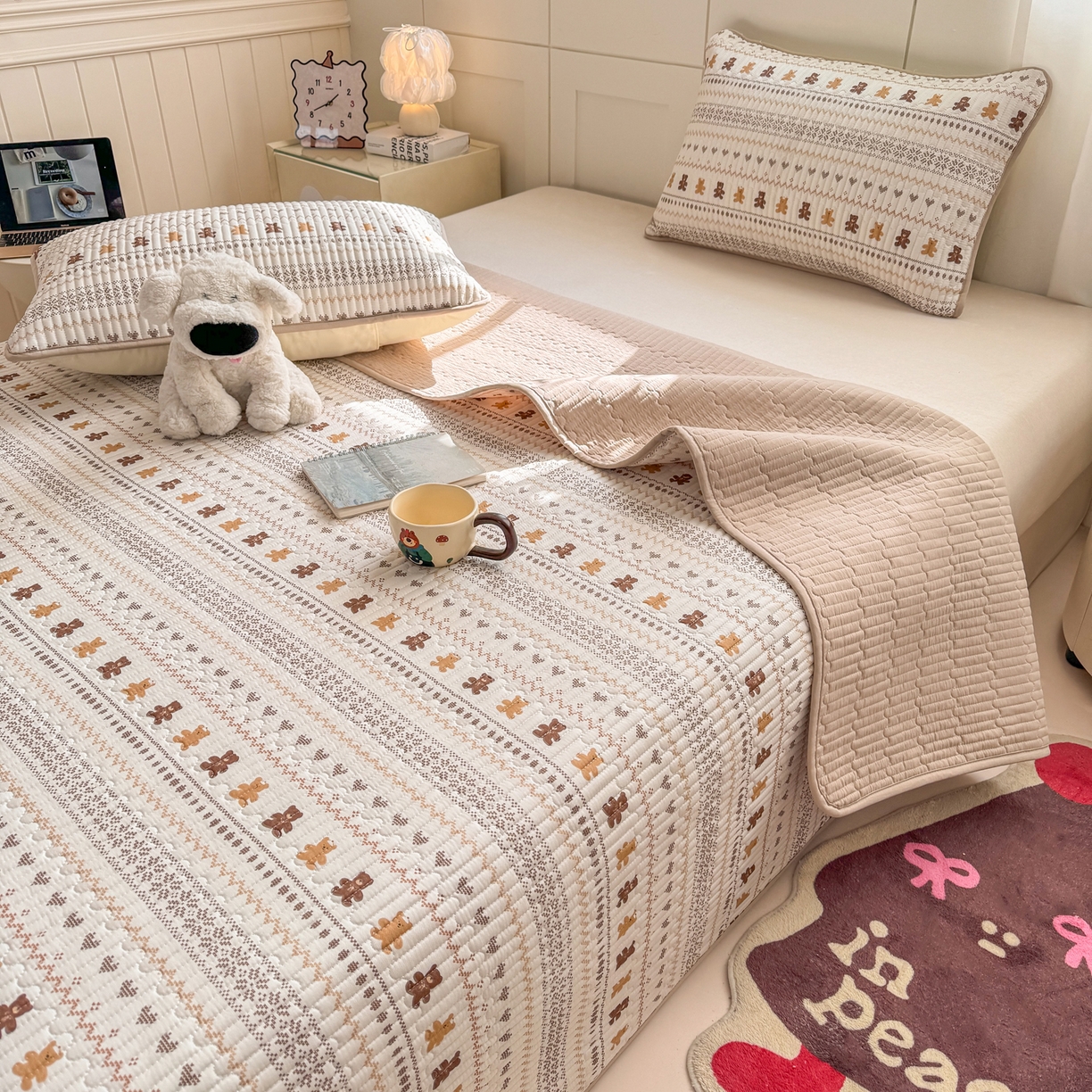 91家纺网 家纺一手货源 找家纺 康纳利 2026新款全棉床盖学生夹棉薄款床盖床垫三件套四季通用 费尔岛