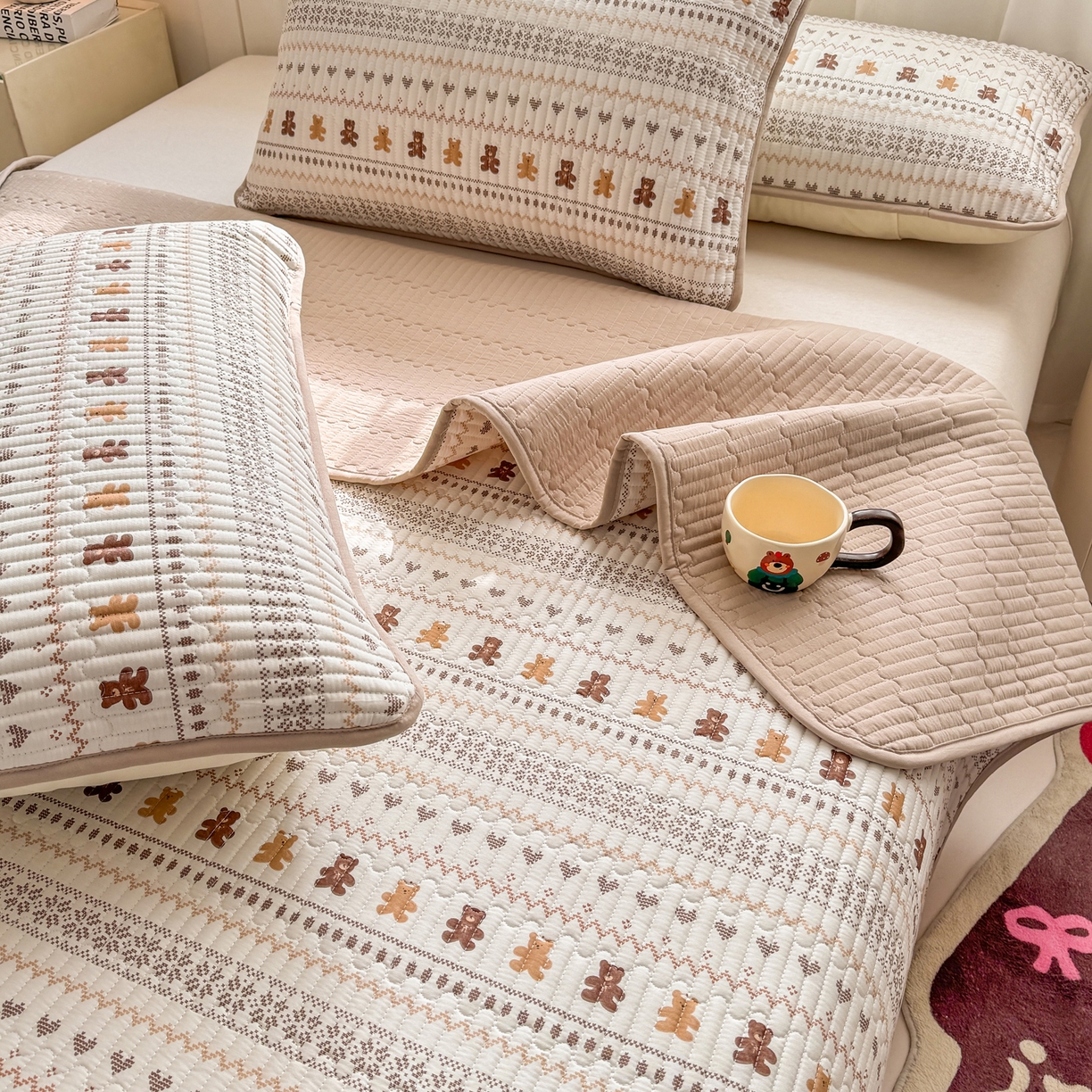 91家纺网 家纺一手货源 找家纺 康纳利 2026新款全棉床盖学生夹棉薄款床盖床垫三件套四季通用 费尔岛