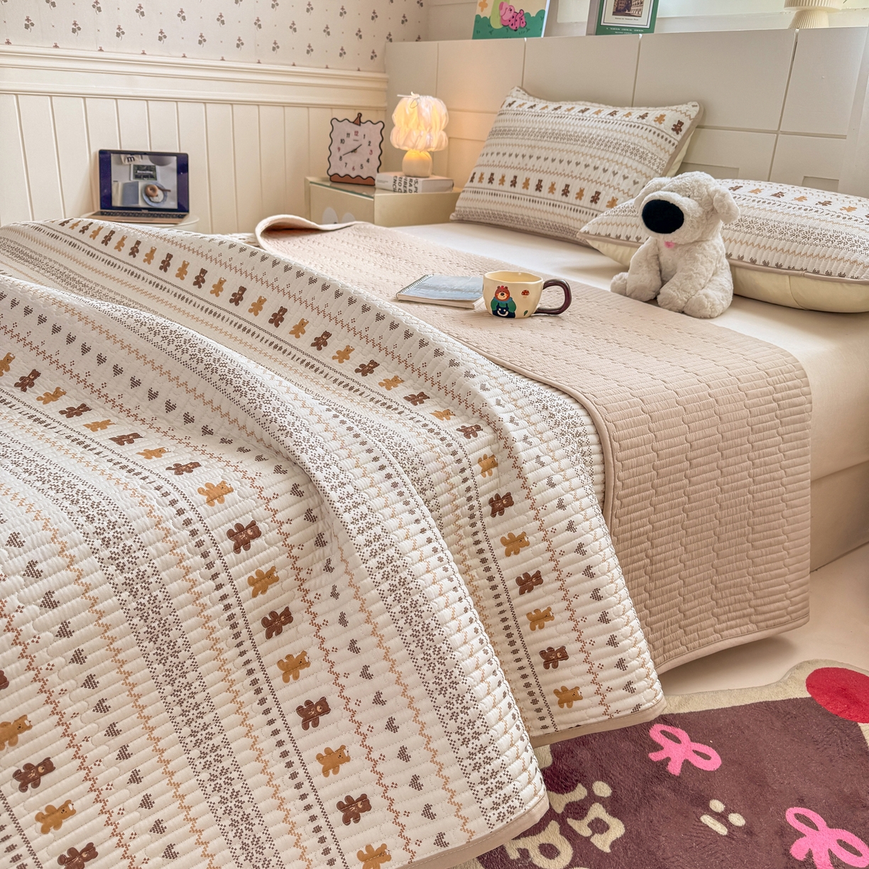 91家纺网 家纺一手货源 找家纺 康纳利 2026新款全棉床盖学生夹棉薄款床盖床垫三件套四季通用 费尔岛